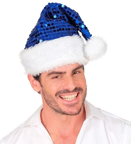 E-Carnavalskleding.nl Kerstman muts pluche en pailletten blauw Lotte