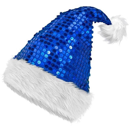 E-Carnavalskleding.nl Kerstman muts pluche en pailletten blauw Lotte