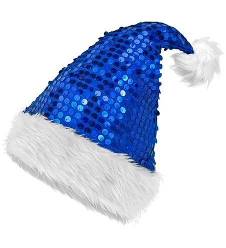 E-Carnavalskleding.nl Kerstman muts pluche en pailletten blauw Lotte