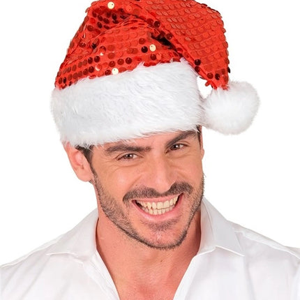 E-Carnavalskleding.nl Kerstman muts pluche en pailletten rood Emma