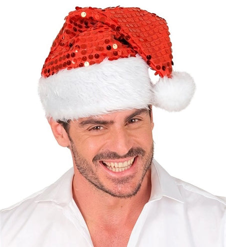 E-Carnavalskleding.nl Kerstman muts pluche en pailletten rood Emma