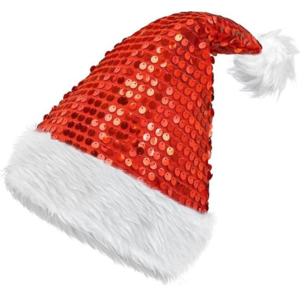 E-Carnavalskleding.nl Kerstman muts pluche en pailletten rood Emma
