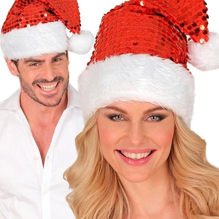 E-Carnavalskleding.nl Kerstman muts pluche en pailletten rood Emma