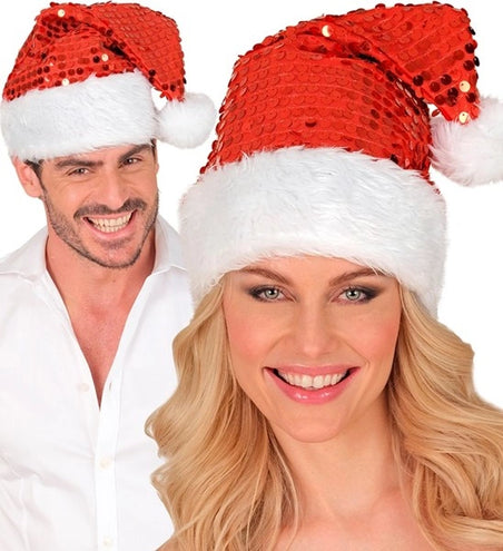 E-Carnavalskleding.nl Kerstman muts pluche en pailletten rood Emma