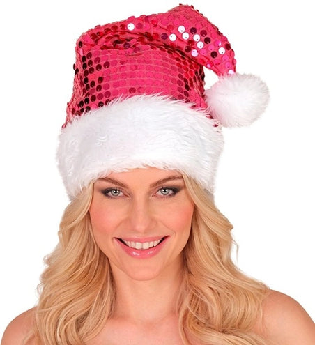 E-Carnavalskleding.nl Kerstman muts pluche en pailletten roze Joep