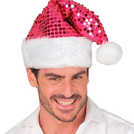 E-Carnavalskleding.nl Kerstman muts pluche en pailletten roze Joep