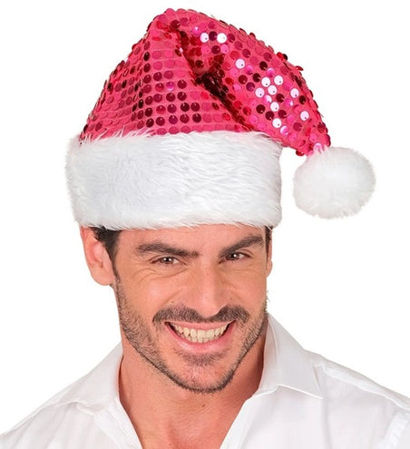 E-Carnavalskleding.nl Kerstman muts pluche en pailletten roze Joep