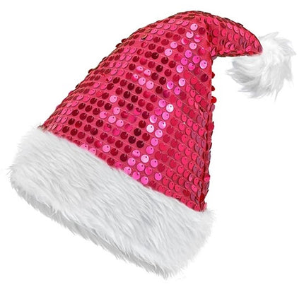 E-Carnavalskleding.nl Kerstman muts pluche en pailletten roze Joep