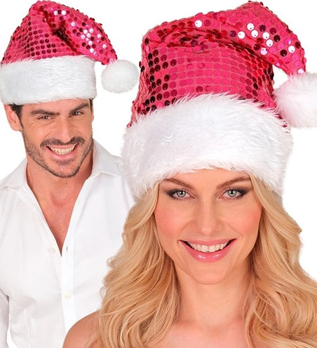 E-Carnavalskleding.nl Kerstman muts pluche en pailletten roze Joep