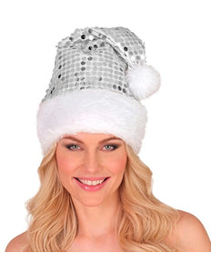 E-Carnavalskleding.nl Kerstman muts pluche en pailletten zilver Milan