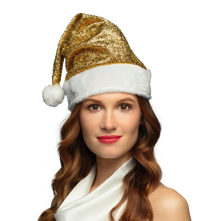 E-Carnavalskleding.nl Kerstmuts glitter goud