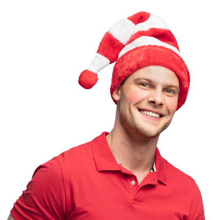E-Carnavalskleding.nl Kerstmuts rood wit gestreept