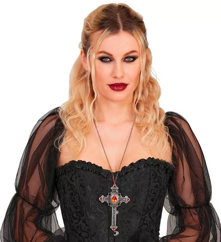 E-Carnavalskleding.nl Ketting kruis met rode juwelen Lotte