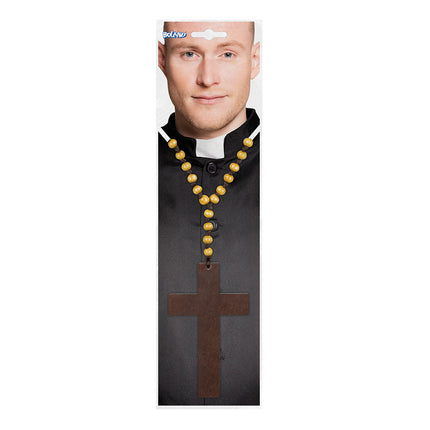 E-Carnavalskleding.nl Ketting Priesterkruis hout