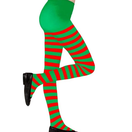E-Carnavalskleding.nl Kinderpanty gestreept groen/rood Elf