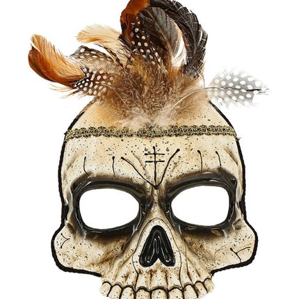 E-Carnavalskleding.nl Kinloos masker voodoo schedel met veren Maud