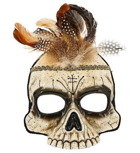 E-Carnavalskleding.nl Kinloos masker voodoo schedel met veren Maud
