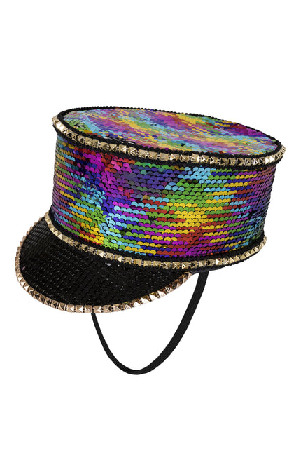 E-Carnavalskleding.nl Kolbak fanfare hoed Pailletten multicolor