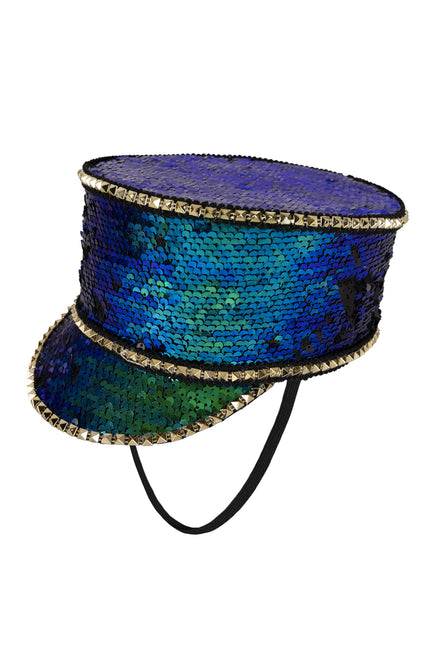 E-Carnavalskleding.nl Kolbak fanfare hoed Pailletten paars/turquoise