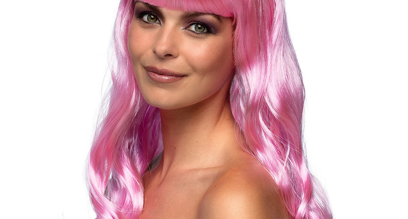 E-Carnavalskleding.nl Licht roze pruik lang golvend haar Chique