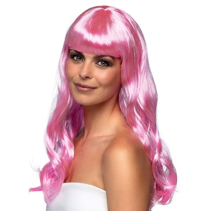 E-Carnavalskleding.nl Licht roze pruik lang golvend haar Chique