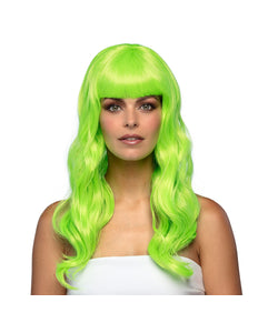 E-Carnavalskleding.nl Lime groene pruik lang golvend haar Chique