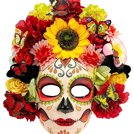 E-Carnavalskleding.nl Masker dag van de doden met zonnebloemen en gekleurde bloemen Lotte