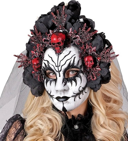 E-Carnavalskleding.nl Masker met zwarte rozen en sluier dode koningin Luuk