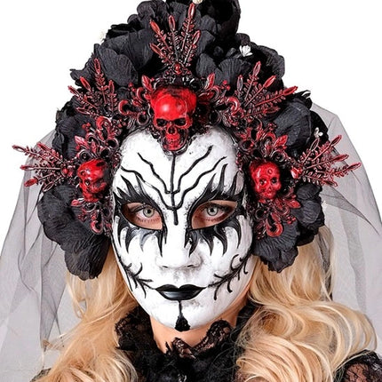 E-Carnavalskleding.nl Masker met zwarte rozen en sluier dode koningin Luuk