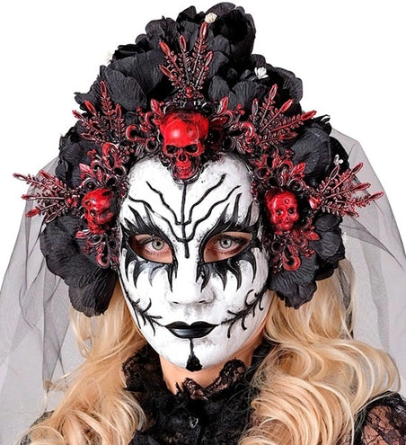 E-Carnavalskleding.nl Masker met zwarte rozen en sluier dode koningin Luuk