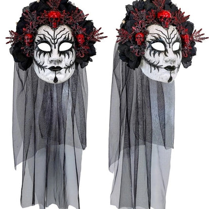 E-Carnavalskleding.nl Masker met zwarte rozen en sluier dode koningin Luuk