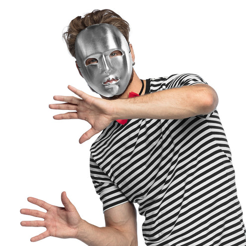 E-Carnavalskleding.nl Masker Mime zilver