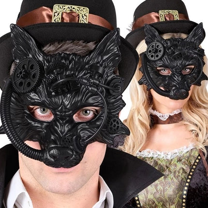 E-Carnavalskleding.nl Masker steampunk wolf zwart Nora