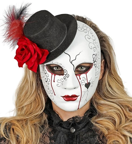 E-Carnavalskleding.nl Masker theater bloedende vrouw met hoed Sophie