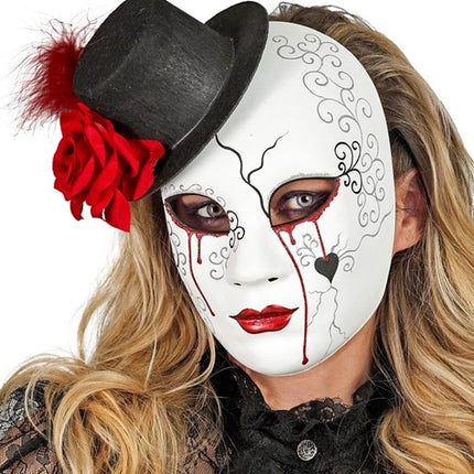 E-Carnavalskleding.nl Masker theater bloedende vrouw met hoed Sophie