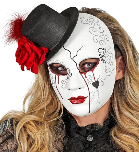 E-Carnavalskleding.nl Masker theater bloedende vrouw met hoed Sophie