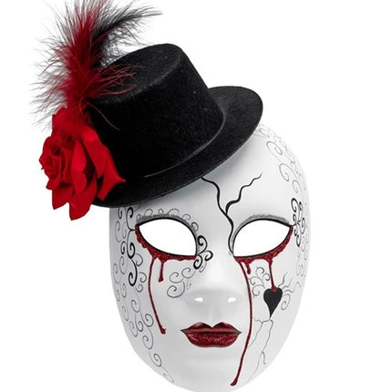 E-Carnavalskleding.nl Masker theater bloedende vrouw met hoed Sophie