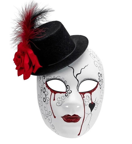 E-Carnavalskleding.nl Masker theater bloedende vrouw met hoed Sophie