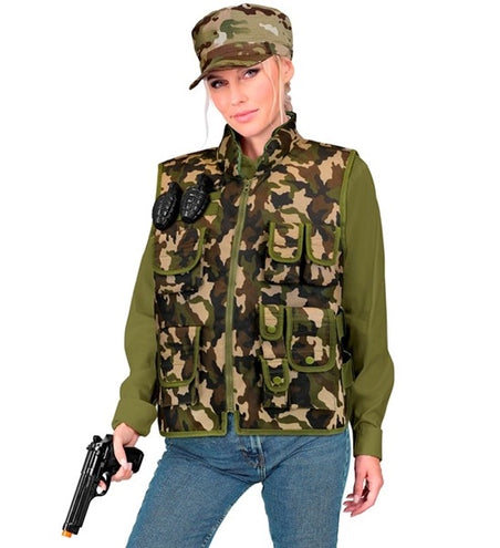 E-Carnavalskleding.nl Militair camouflage vest kostuum Lynn volwassenen