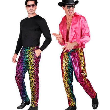 E-Carnavalskleding.nl Pailletten broek regenboog luipaard Vera