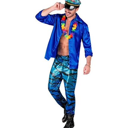 E-Carnavalskleding.nl Paillettenbroek heren blauwe golven