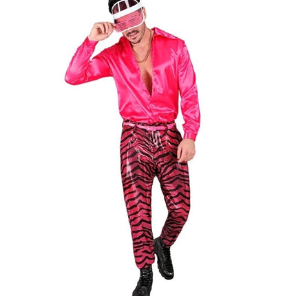 E-Carnavalskleding.nl Paillettenbroek heren tijger roze