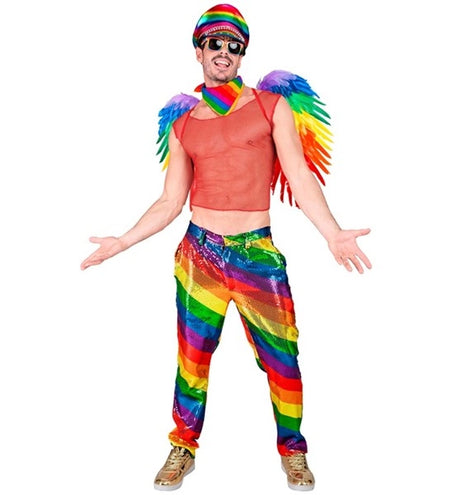 E-Carnavalskleding.nl Paillettenbroek regenboog kostuum Daan