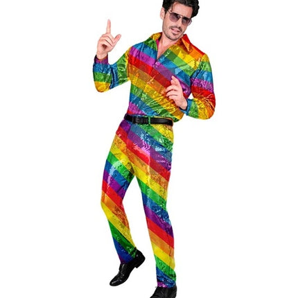E-Carnavalskleding.nl Paillettenbroek regenboog kostuum Daan