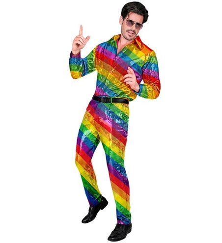 E-Carnavalskleding.nl Paillettenbroek regenboog kostuum Daan