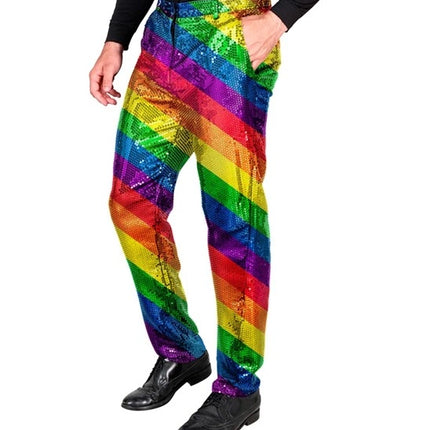 E-Carnavalskleding.nl Paillettenbroek regenboog kostuum Daan