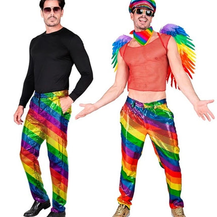 E-Carnavalskleding.nl Paillettenbroek regenboog kostuum Daan