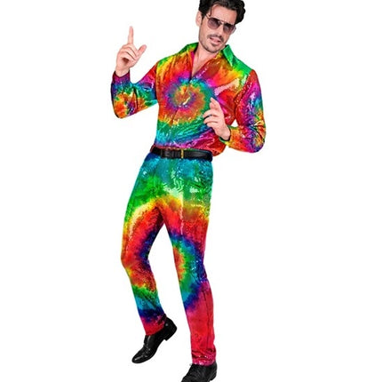 E-Carnavalskleding.nl Paillettenbroek tye die kostuum Niek