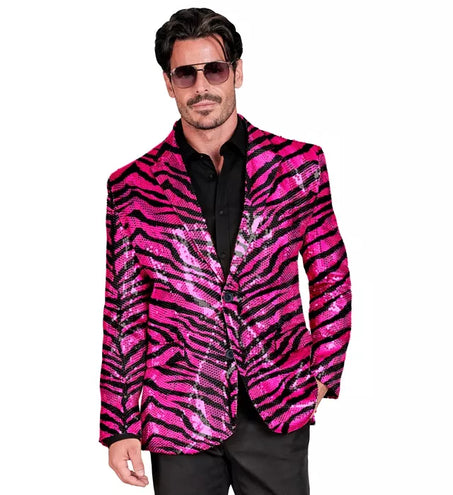 E-Carnavalskleding.nl Paillettencolbert dierenprint roze