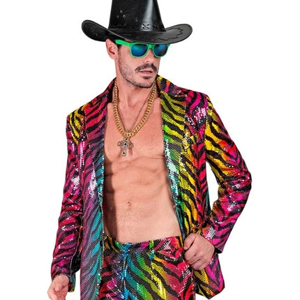 E-Carnavalskleding.nl Paillettencolbert regenboog tijger